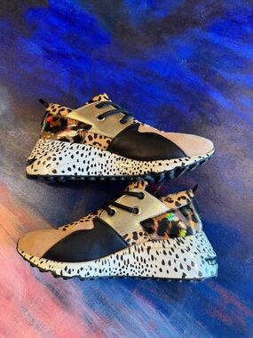 Steve Madden Leopard & Black Mixed-Media Sneakers - Tan, Black, Gold